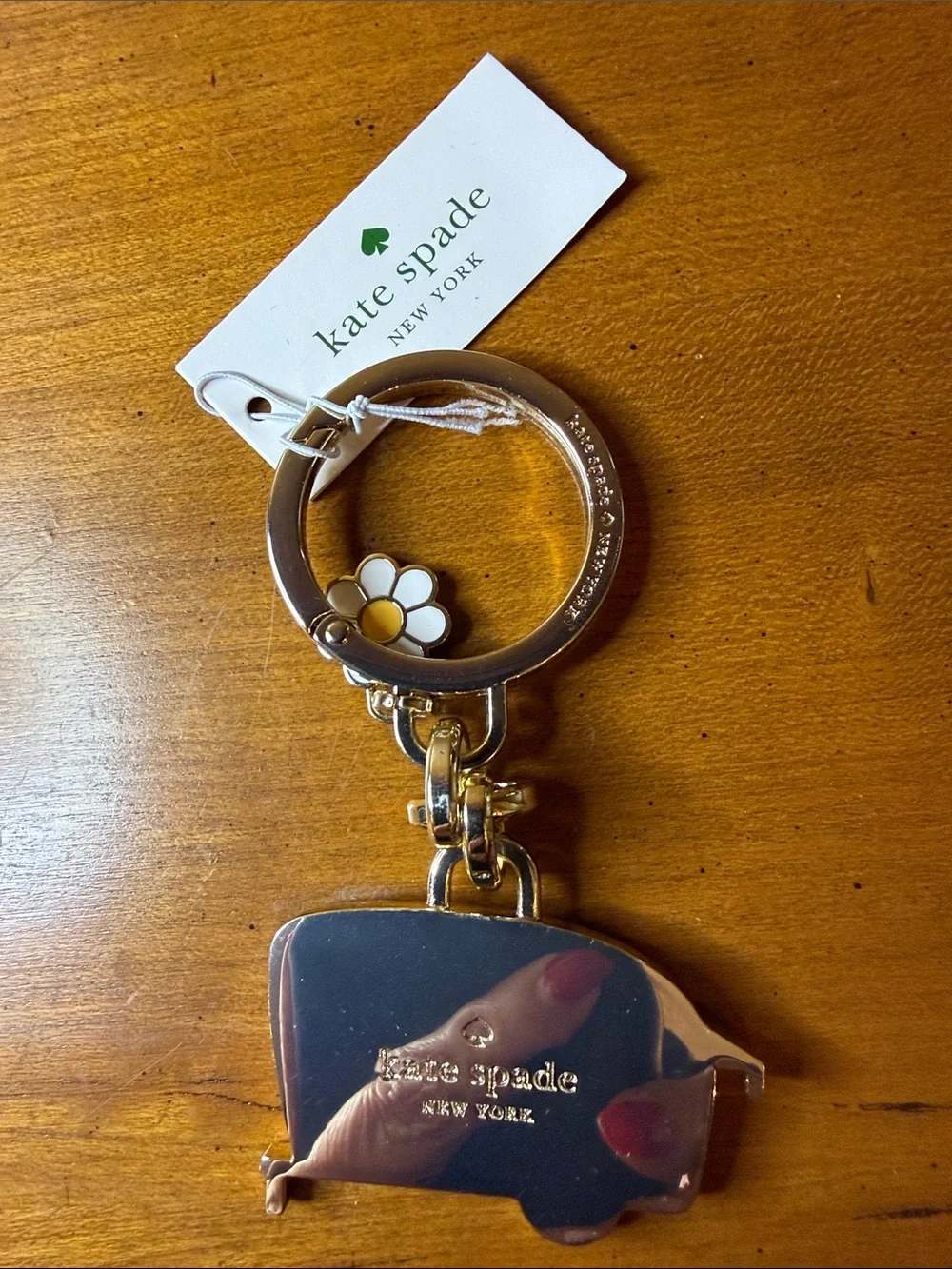 kate spade Pink & White Camper Keychain with Daisy Charm